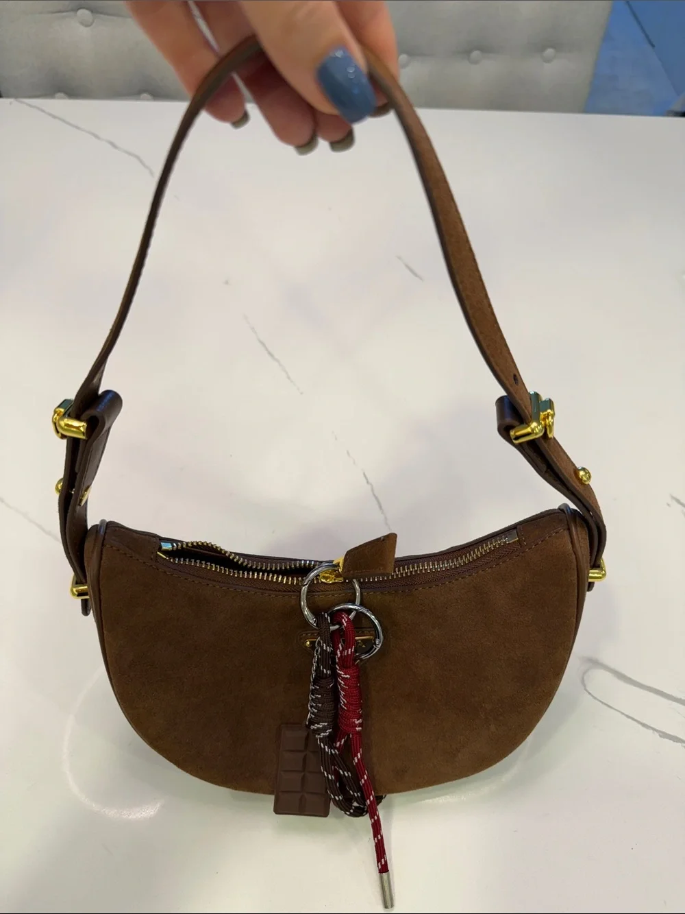 Arque Brown Suede Shoulder/Crossbody Bag with Tassel Charm